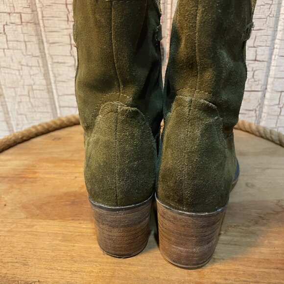 FRANCO SARTO OLIVE GREEN DISTRESSED SUEDE HIGH HEEL ANKLE BOOTS 7 - Picture 3 of 6